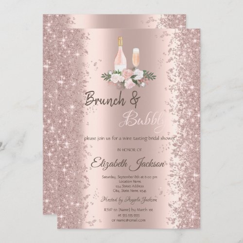 Rose Gold Glitter Confetti Brunch Bridal Shower  Invitation