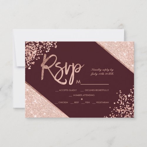 Rose gold glitter confetti burgundy rsvp wedding