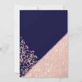 Rose gold glitter confetti chic navy blue wedding invitation (Back)