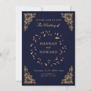 Rose gold glitter confetti chic navy blue wedding Invitation