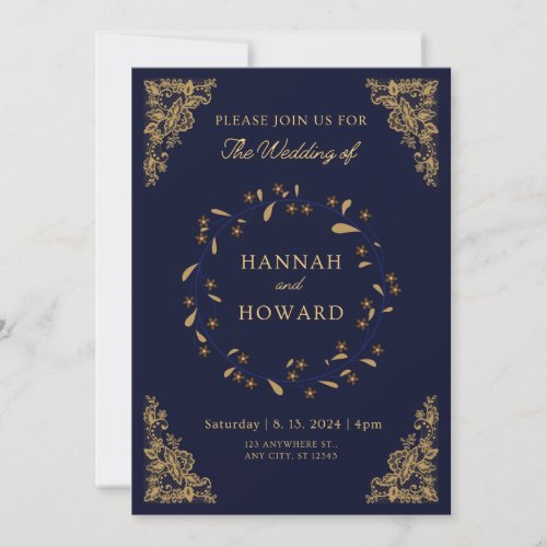  Rose gold glitter confetti chic navy blue wedding Invitation