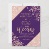 Rose gold glitter confetti chic purple wedding invitation (Front)