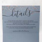 Rose gold glitter confetti dusty blue chic wedding Tri-Fold invitation (Inside First)