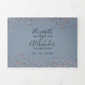 Rose gold glitter confetti dusty blue chic wedding Tri-Fold invitation (Cover)