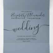 Rose gold glitter confetti dusty blue chic wedding Tri-Fold invitation (Inside Middle)