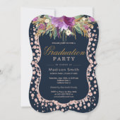 Rose Gold Glitter Confetti Glam Floral Grad Party Invitation (Front)