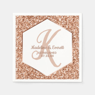 Rose Gold Glitter Confetti Glam Monogram Wedding Napkins