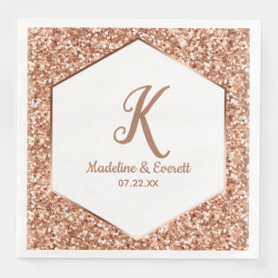 Rose Gold Glitter Confetti Glam Monogram Wedding Paper Dinner Napkins