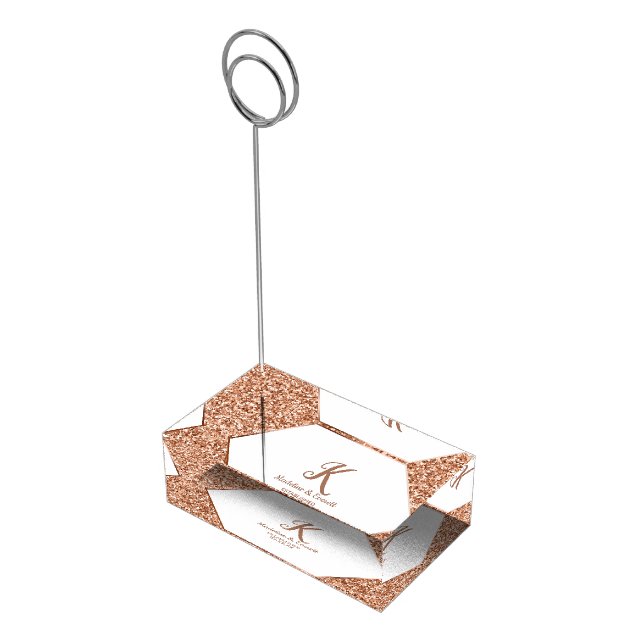 Rose Gold Glitter Confetti Glam Wedding Monogram Place Card Holder (Corner)