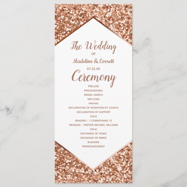Rose Gold Glitter Confetti Glam Wedding Program (Front)