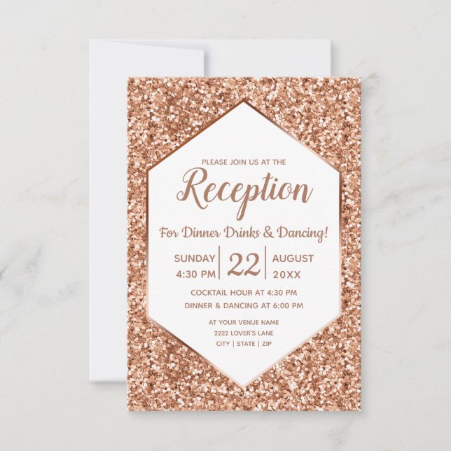 Rose Gold Glitter Confetti Glam Wedding Reception Invitation (Front)