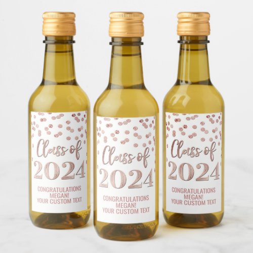 Rose Gold Glitter Confetti Graduation Wine Label