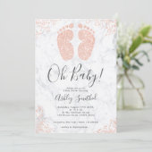 Rose gold glitter confetti marble baby shower invitation (Standing Front)