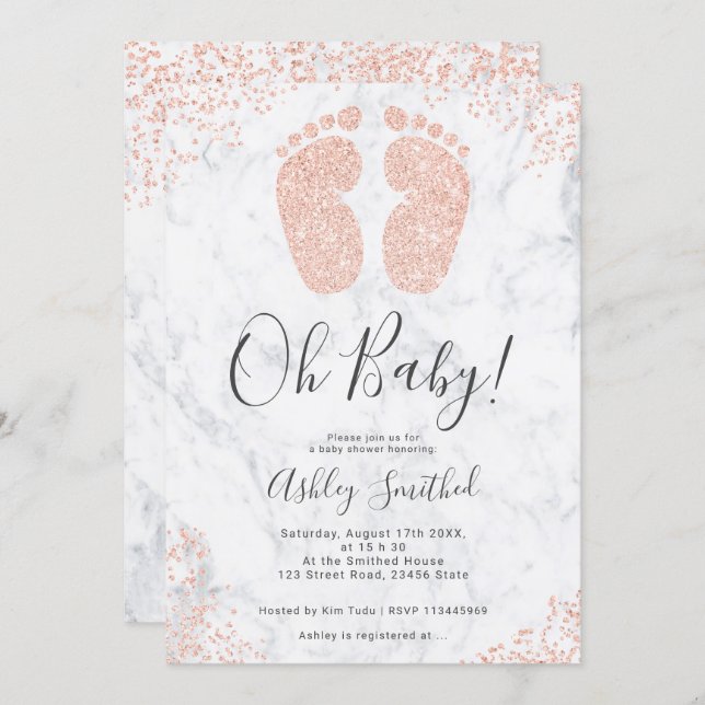 Rose gold glitter confetti marble baby shower invitation (Front/Back)