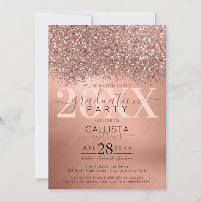 Rose Gold Glitter Confetti Metallic Graduation Invitation (Front)