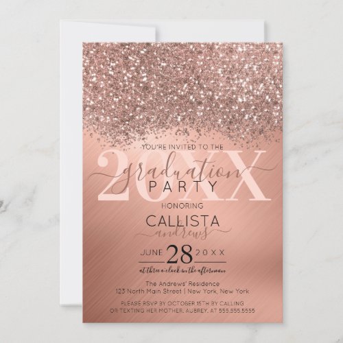 Rose Gold Glitter Confetti Metallic Graduation Invitation