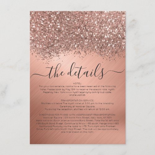 Rose Gold Glitter Confetti Metallic Wedding Detail Enclosure Card