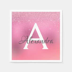 Rose Gold Glitter Confetti Monogram Birthday Napkins