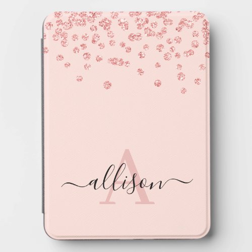 Rose Gold Glitter Confetti Monogram Script Blush Kindle Cover