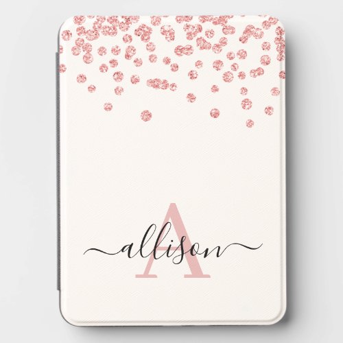 Rose Gold Glitter Confetti Monogram Script Kindle Cover