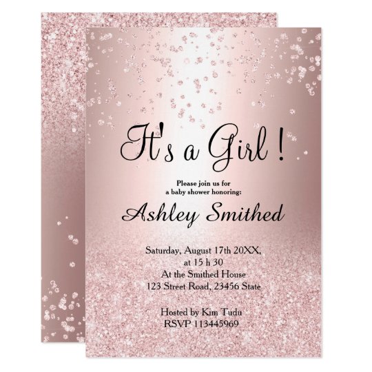 Rose gold glitter confetti ombre girl baby shower invitation | Zazzle.com