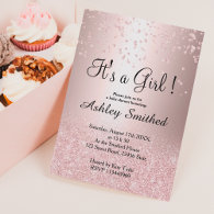 Rose gold glitter confetti ombre girl baby shower invitation