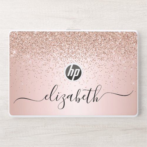 Rose Gold Glitter Confetti Personalized HP Laptop Skin