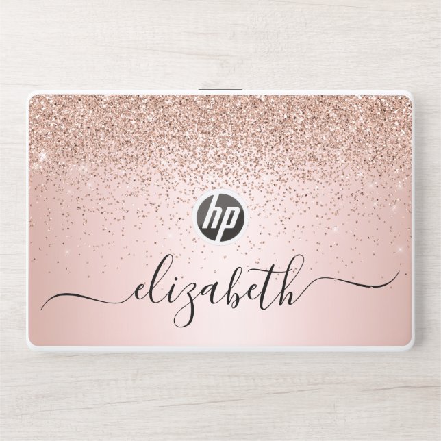 Rose Gold Glitter Confetti Personalized HP Laptop Skin (Front)