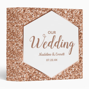 Rose Gold Glitter Confetti Wedding Photo Album 3 Ring Binder