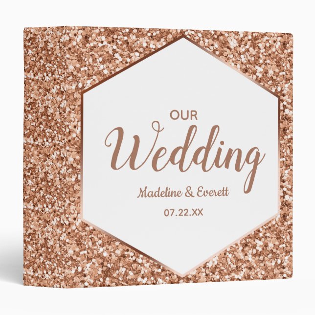 Rose Gold Glitter Confetti Wedding Photo Album 3 Ring Binder (Front/Spine)