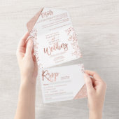 Rose gold glitter confetti white chic wedding all in one invitation (Tearaway)