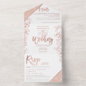 Rose gold glitter confetti white chic wedding all in one invitation (Inside)