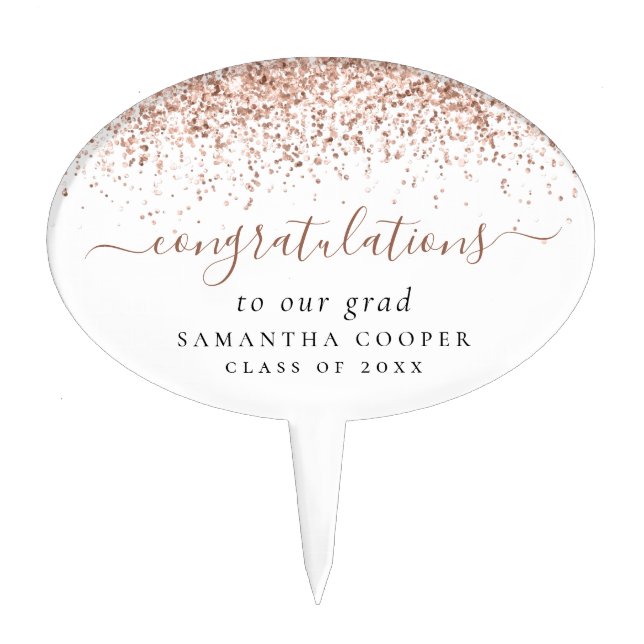 Rose Gold Glitter Congratulations Graduate Name Cake Topper (Front)