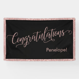 Rose Gold Glitter Congratulations Typography Black Banner