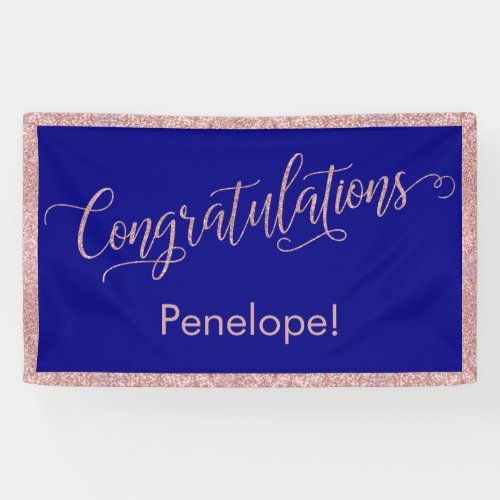 Rose Gold Glitter Congratulations Typography Navy Banner