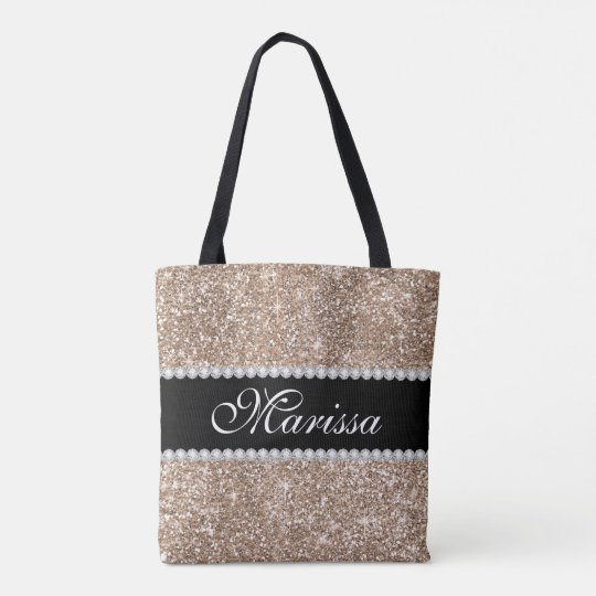 rose gold glitter tote bag