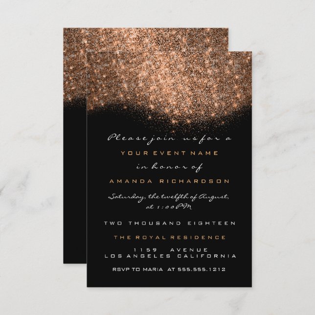 Rose Gold Glitter Copper Black Formal Invitation (Front/Back)