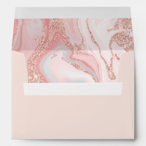 Rose gold glitter coral pink marble address envelope