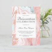Rose gold glitter coral pink marble Quinceanera Invitation (Standing Front)