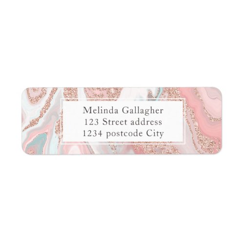 Rose gold glitter coral pink marble  return label