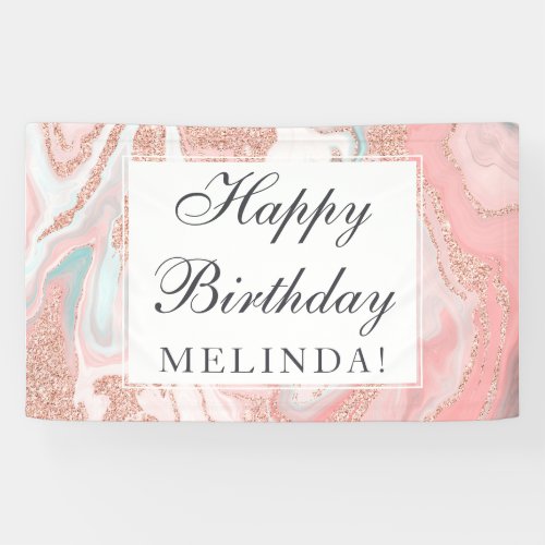 Rose gold glitter coral pink marble sweet 16 banner
