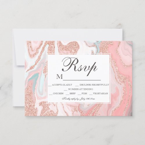 Rose gold glitter coral pink marble sweet 16 RSVP