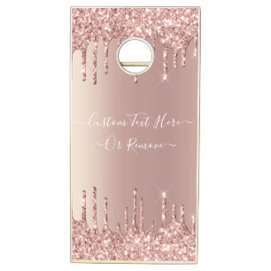Rose Gold Glitter Cornhole Set Game Custom Text