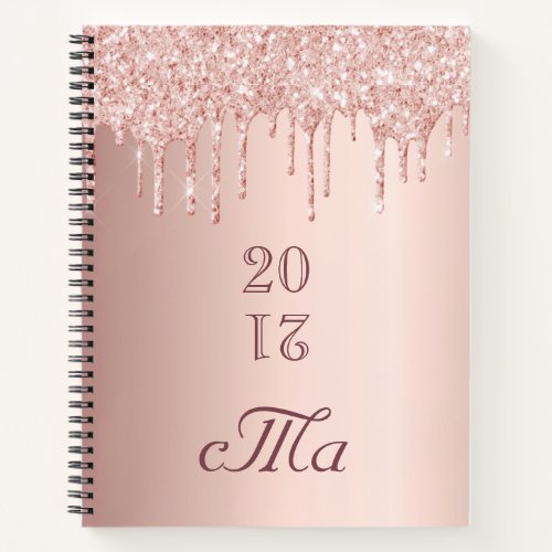 Rose gold glitter couple monogram notebook