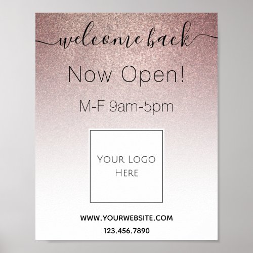 Rose Gold Glitter COVID Reopening We are Open Poster
