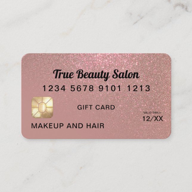 Rose Gold Glitter Credit Card Gift Certificate (Front)