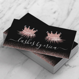 Rose Gold Glitter Crown Eyelash Diva Lashes Salon Business Card