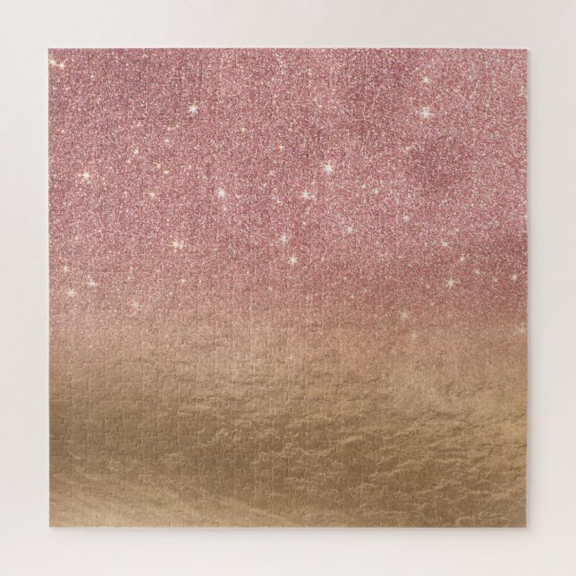 Rose Gold Glitter Crumbled Foil Ombre Gradient Jigsaw Puzzle (Vertical)