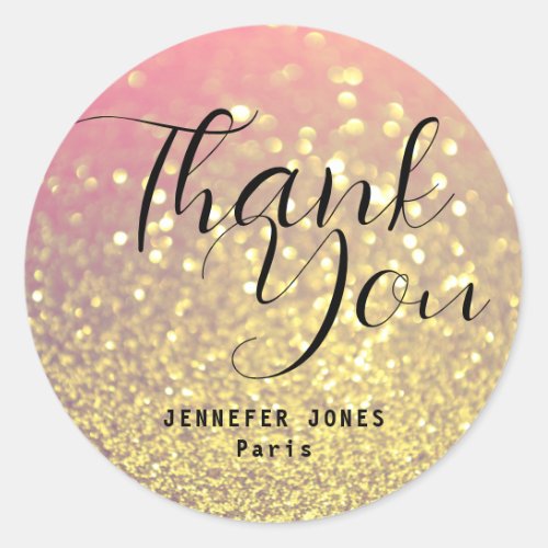 Rose Gold Glitter Crystal Bokeh Thank You Labels