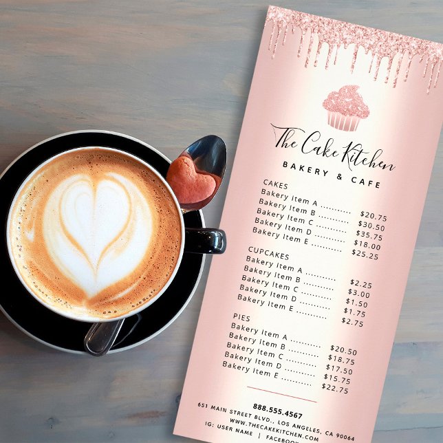 Rose Gold Glitter Cupcake Bakery Pastry Chef Menu (Creator Uploaded)